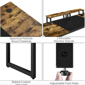 Rustic Computer Desk Vintage Industrial Monitor Stand Large Metal PC Office Workstation - Image 7