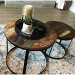 Industrial Nest of Tables Rustic Solid Wood Metal Sofa Side Table Set 2 End Vintage Plant Stand