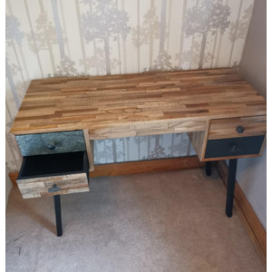 Large Computer Desk Rustic Solid Wood Dressing Table Vintage Industrial PC Writing Workstation - Image 3