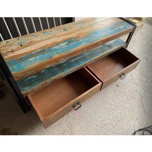 Rustic TV Stand Vintage Retro Media Cabinet Unit Small Solid Wood Industrial Storage Drawer - Image 6