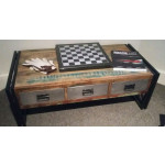 Large Coffee Table Vintage Industrial 3 Drawers Rustic Solid Wood Retro Metal Storage Unit