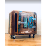 Rustic Bedside Table Vintage Industrial Small Side Cabinet Wheels Retro Solid Wood Cupboard