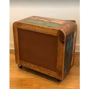 Rustic Bedside Table Vintage Industrial Small Side Cabinet Wheels Retro Solid Wood Cupboard - Image 3