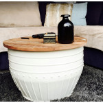 Round Coffee Table Rustic Metal Barrel Storage Side End Unit Vintage Industrial Solid Wood Furniture