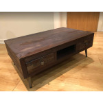 Rustic Coffee Table Vintage Industrial Storage Shelf Drawer Solid Wood Farmhouse Unit