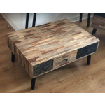 Solid Wood Coffee Table Rustic Teak Wooden Storage 3 Drawers Large Vintage Industrial Unit