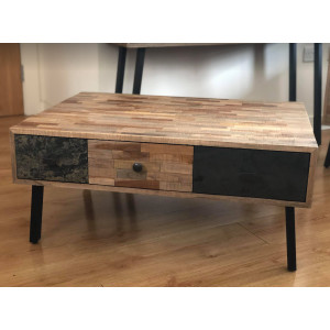 Solid Wood Coffee Table Rustic Teak Wooden Storage 3 Drawers Large Vintage Industrial Unit - Image 5