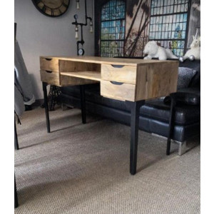 Solid Wood Computer Desk Vintage Industrial Drawers Workstation Rustic Office PC Writing Table - Image 3