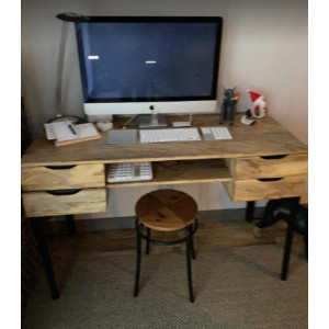 Solid Wood Computer Desk Vintage Industrial Drawers Workstation Rustic Office PC Writing Table - Image 2