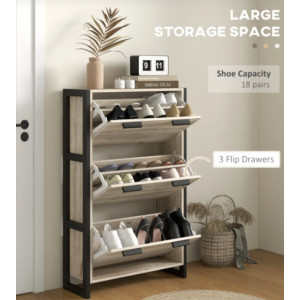 Tall Shoe Cabinet Rustic Storage Cupboard Industrial Narrow Entryway Shelf Unit - Image 2