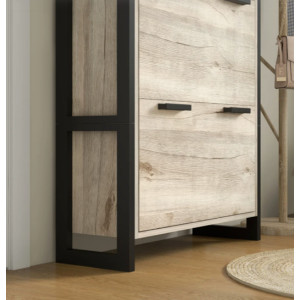 Tall Shoe Cabinet Rustic Storage Cupboard Industrial Narrow Entryway Shelf Unit - Image 4