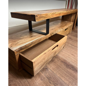 Rustic TV Stand Large Media Cabinet Unit Wooden Storage Drawers Vintage Industrial Shelves - Image 3