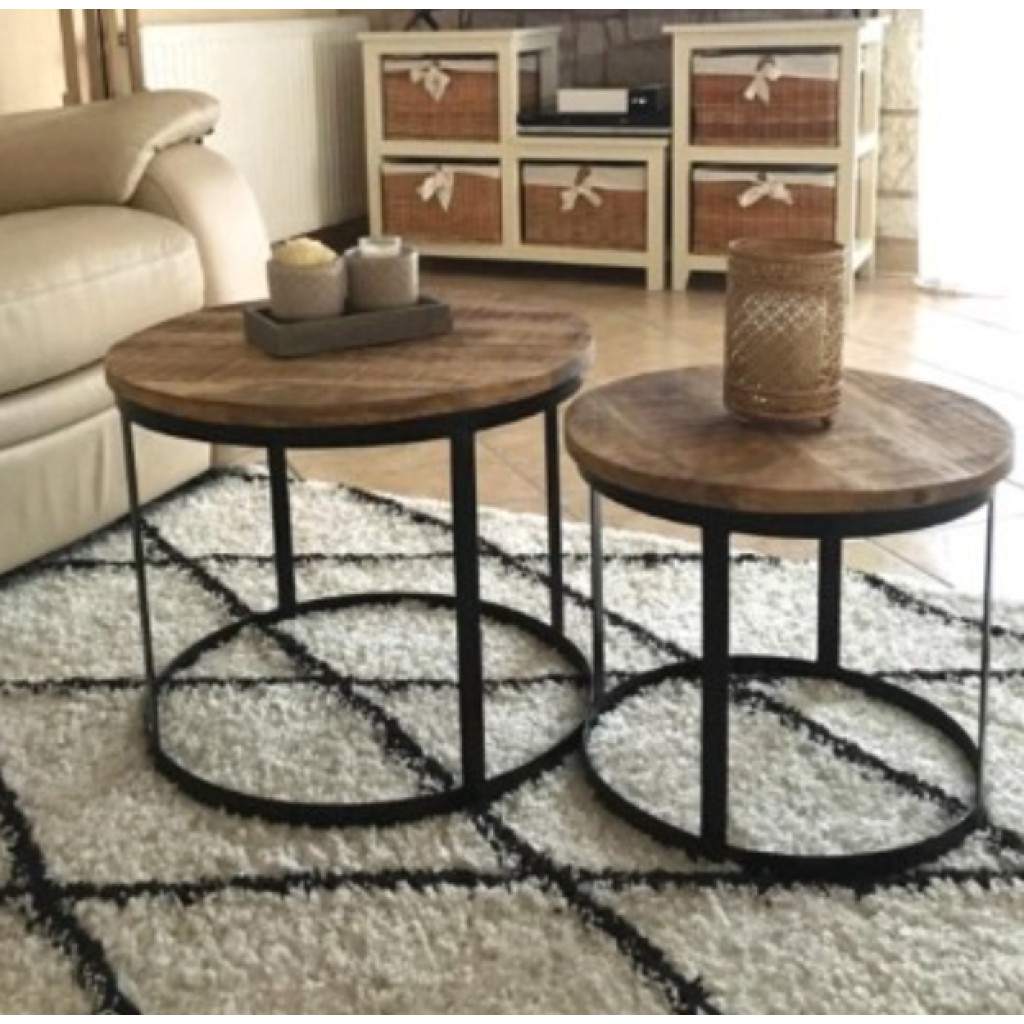 Rustic Coffee Table Set Vintage Industrial 2 Sofa Side End Tables ...