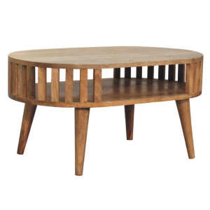 Nordic Coffee Table Slat Storage Shelf Vintage Scandinavian Round Modern Unit - Image 3