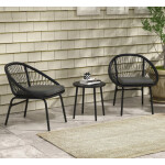Metal Garden Bistro Set Outdoor Deck Rattan Furniture 2 Seat Chairs Coffee Table