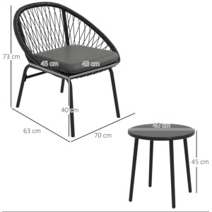 Metal Garden Bistro Set Outdoor Deck Rattan Furniture 2 Seat Chairs Coffee Table - Image 3