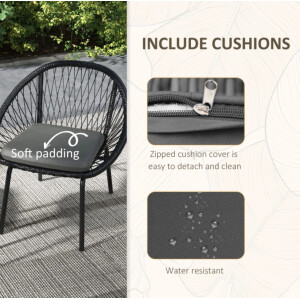 Metal Garden Bistro Set Outdoor Deck Rattan Furniture 2 Seat Chairs Coffee Table - Image 5