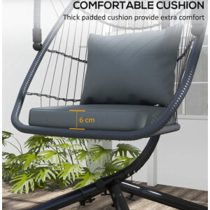 Hanging Swing Chair Garden Patio Furniture Grey Swivel Egg Seat Deck Metal Stand - Image 5