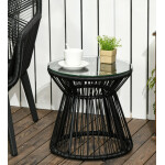Garden Side Table Small Glass Coffee Black Metal Round Patio Wicker Furniture