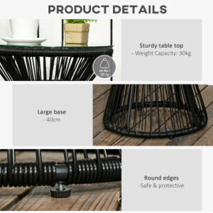 Garden Side Table Small Glass Coffee Black Metal Round Patio Wicker Furniture - Image 5