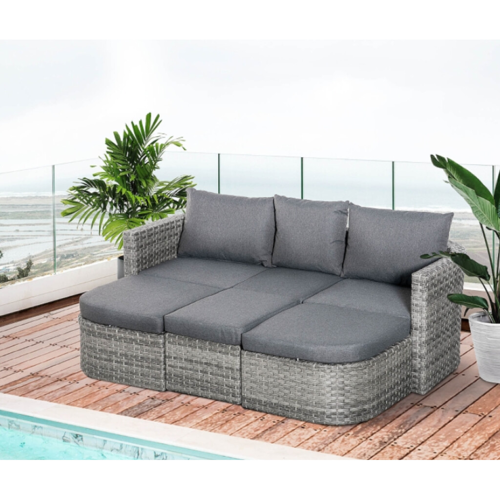 Grey Rattan Furniture Set Outdoor Patio Garden Sofa Day Bed Wicker ...