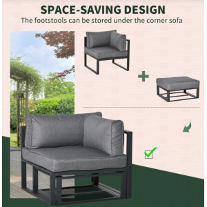 Garden Sofa Set Metal Lounge Day Bed Cushions Footstool Table Patio Furniture - Image 8