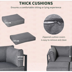 Garden Sofa Set Metal Lounge Day Bed Cushions Footstool Table Patio Furniture - Image 7