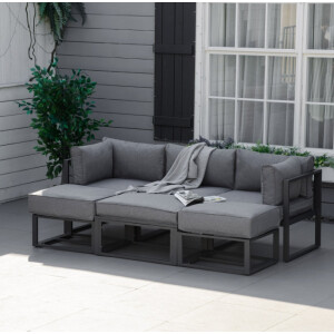 Garden Sofa Set Metal Lounge Day Bed Cushions Footstool Table Patio Furniture - Image 5