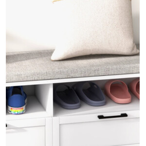White Shoe Bench Modern Hallway Storage Shelf Drawer Cabinet Cushion Window Seat - Image 4