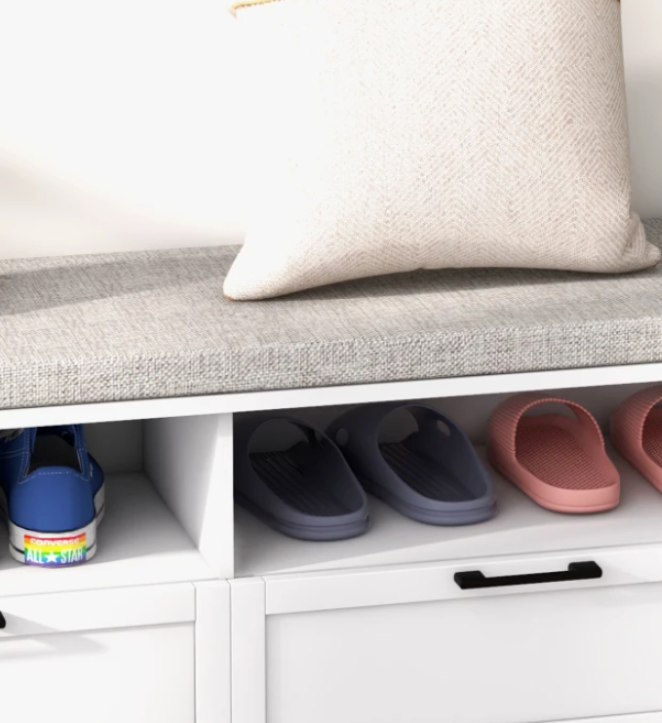 White-Shoe-Bench-Modern-Hallway-Storage-Shelf-Drawer-Cabinet-Cushion-Window-Seat