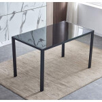 Large Dining Table Black Glass Kitchen Furniture 4 Seater Metal Rectangular Room