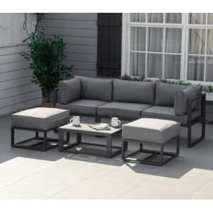 Garden Sofa Set Metal Lounge Day Bed Cushions Footstool Table Patio Furniture - Image 4