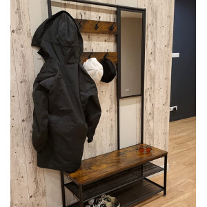 Industrial Coat Rack Rustic Shoe Storage Bench Large Vintage Tree Hook Mirror - Image 3