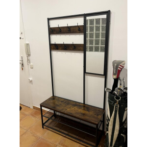 Industrial Coat Rack Rustic Shoe Storage Bench Large Vintage Tree Hook Mirror - Image 4