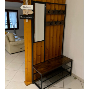Industrial Coat Rack Rustic Shoe Storage Bench Large Vintage Tree Hook Mirror - Image 5