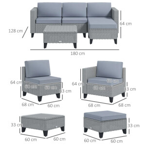 Corner Rattan Furniture Grey Garden Conservatory Set Patio Lounge Sofa Coffee Table - Image 5