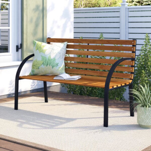 Outdoor Garden Bench Rustic Solid Wooden Seat 2 Seater Metal Patio Deck Loveseat - Image 6