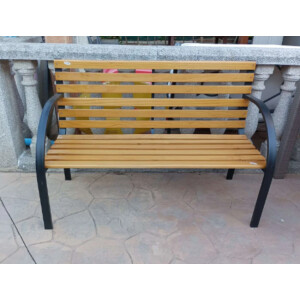 Outdoor Garden Bench Rustic Solid Wooden Seat 2 Seater Metal Patio Deck Loveseat - Image 5