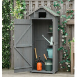 Tall Garden Shed Wooden Grey Narrow Cabinet Tool Storage Box Slim Cupboard Shelter