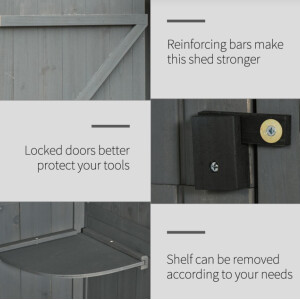 Tall Garden Shed Wooden Grey Narrow Cabinet Tool Storage Box Slim Cupboard Shelter - Image 3