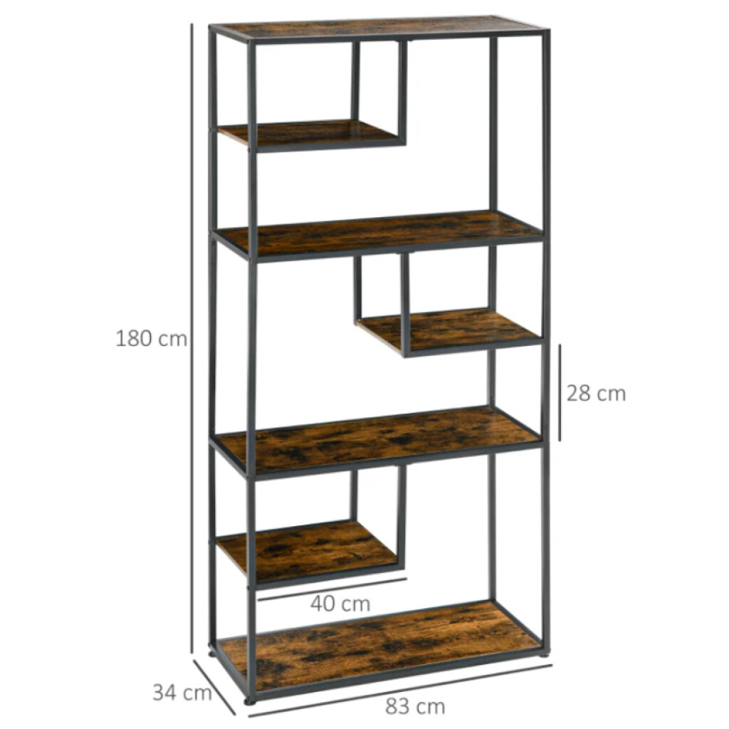 Vintage Industrial Bookcase Large Shelf Unit Tall Rustic Metal Display ...