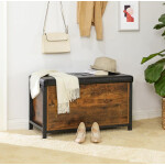Rustic Shoe Bench Vintage Industrial Padded Storage Toy Box Hallway Window Seat