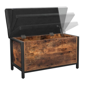 Rustic Shoe Bench Vintage Industrial Padded Storage Toy Box Hallway Window Seat - Image 3