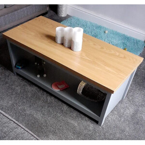 Grey Coffee Table Large Storage Shelf Wooden Country Vintage Unit Rustic Room - Image 3