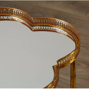 Antique French Side Table Mirrored Glass Furniture Small Vintage Tray Metal Gold - Image 6