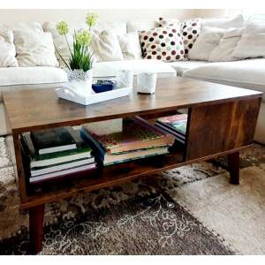 Scandinavian Coffee Table Vintage Retro Storage Furniture Side Room Wooden Legs - Image 2