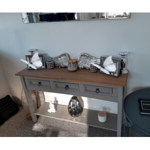 Large Console Table Hallway 3 Storage Drawers Wooden Rustic Grey Shelf Sideboard - Image 3