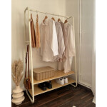 Metal Open Wardrobe Storage Rail Clothes Hanger Rustic Oak Shelf Unit Chic Stand
