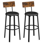 Industrial Bar Stools PU Leather Padded Tall Seat Set 2 Rustic Metal Breakfast