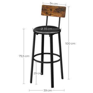Industrial Bar Stools PU Leather Padded Tall Seat Set 2 Rustic Metal Breakfast - Image 4